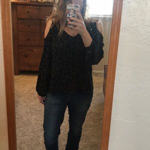 Off the should polka dot shirt